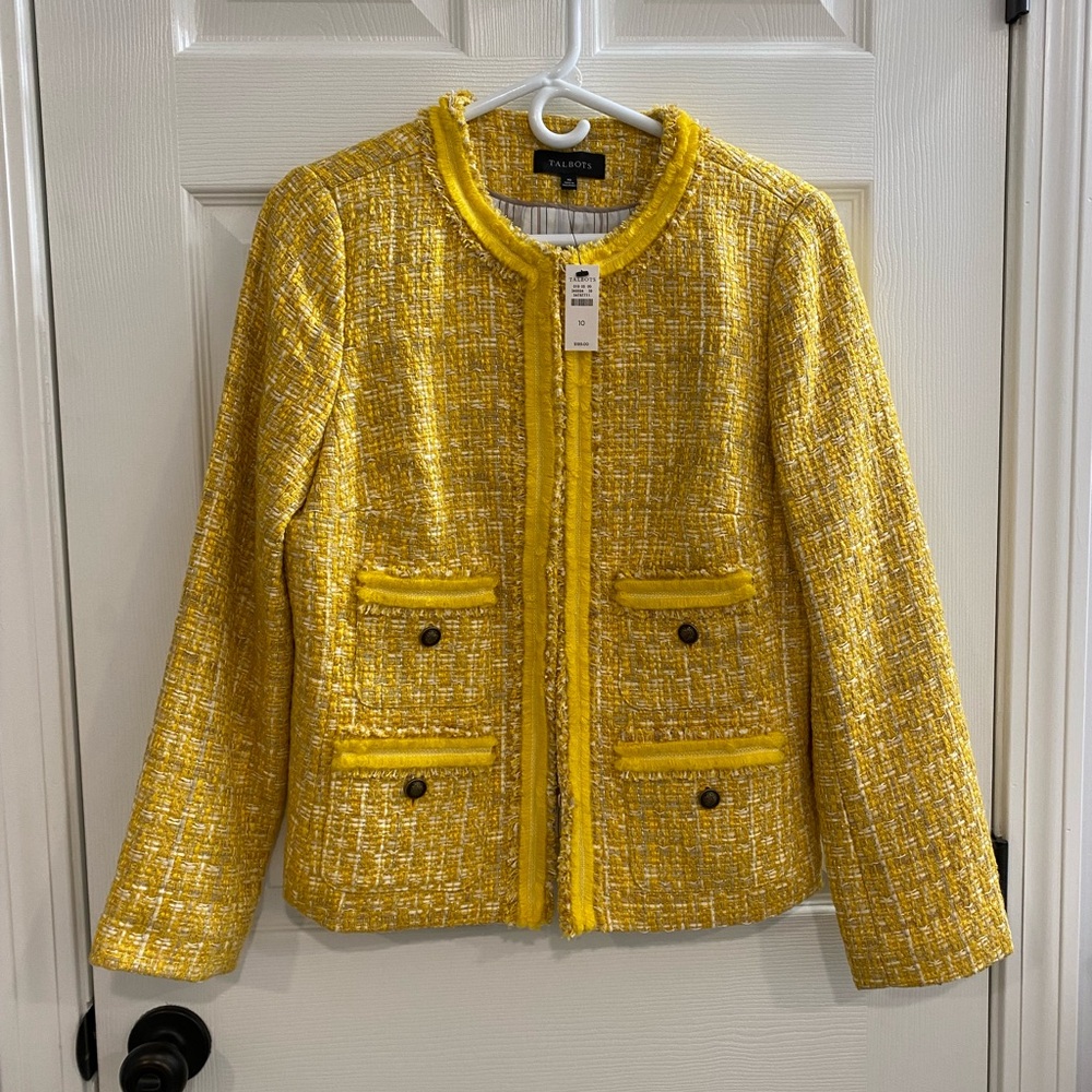 NWTs Talbots Yellow Metallic Tweed Jacket size 10 Great for Spring!